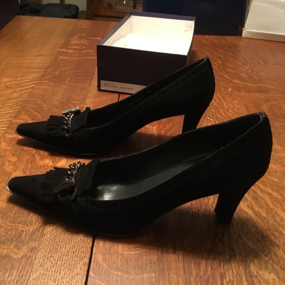 🌸Host Pick!🌸 Stuart Weitzman Black Suede Kilt Pumps Vintage - Picture 5 of 7
